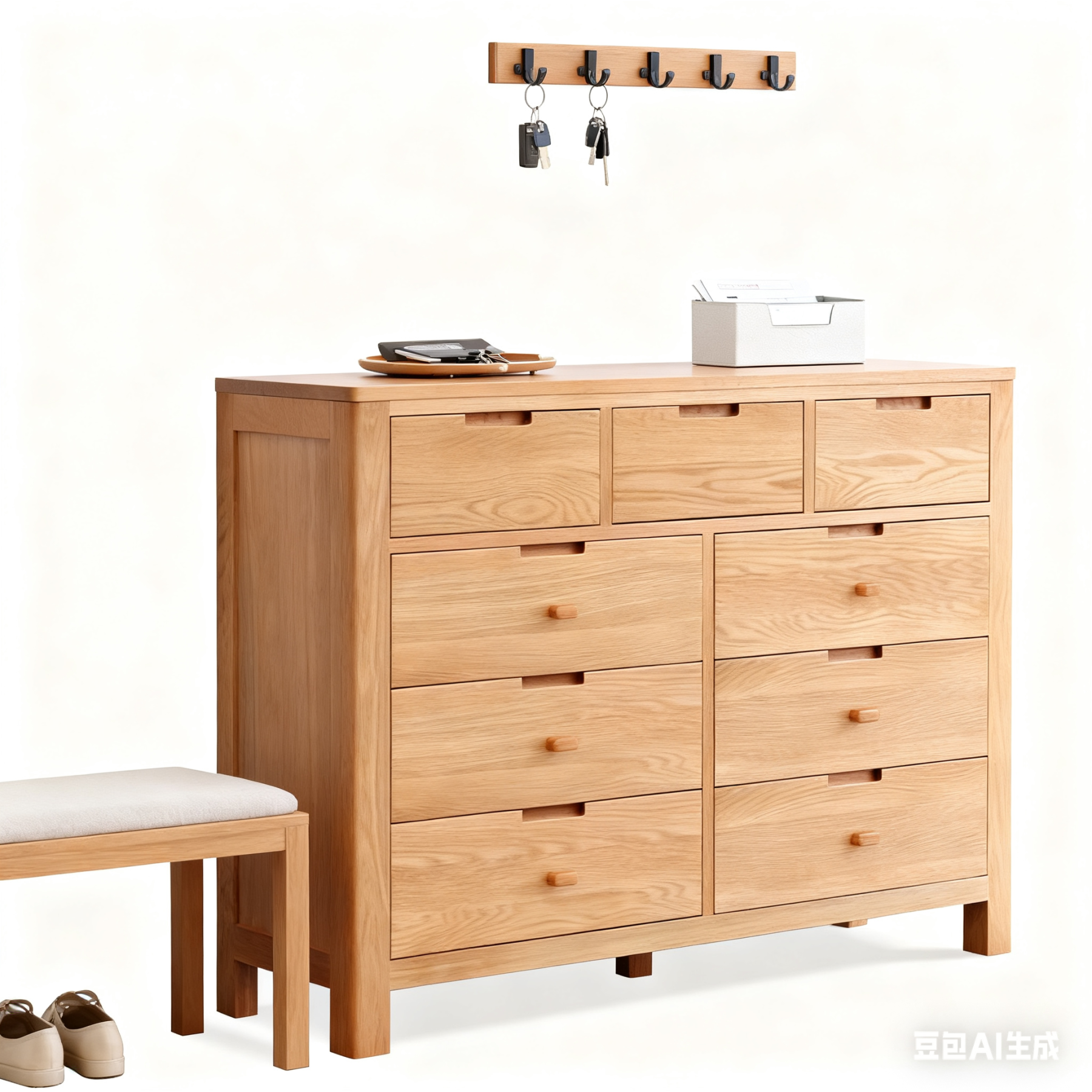 YesWood Organize Series Round Corner Chest of Drawers - 4-Drawer, Oak Finish