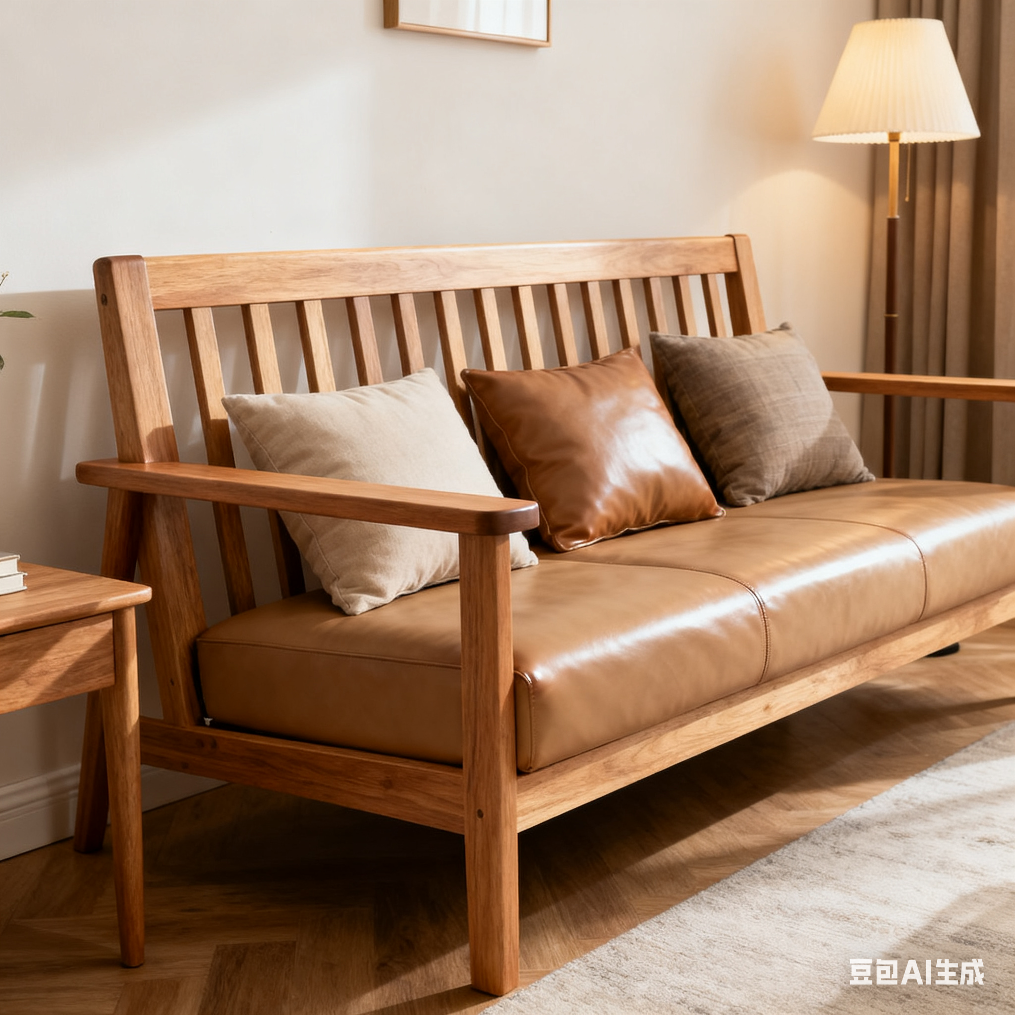 YesWood Lounge Series 3-Seater Solid Wood Sofa - Linen Fabric, Gray