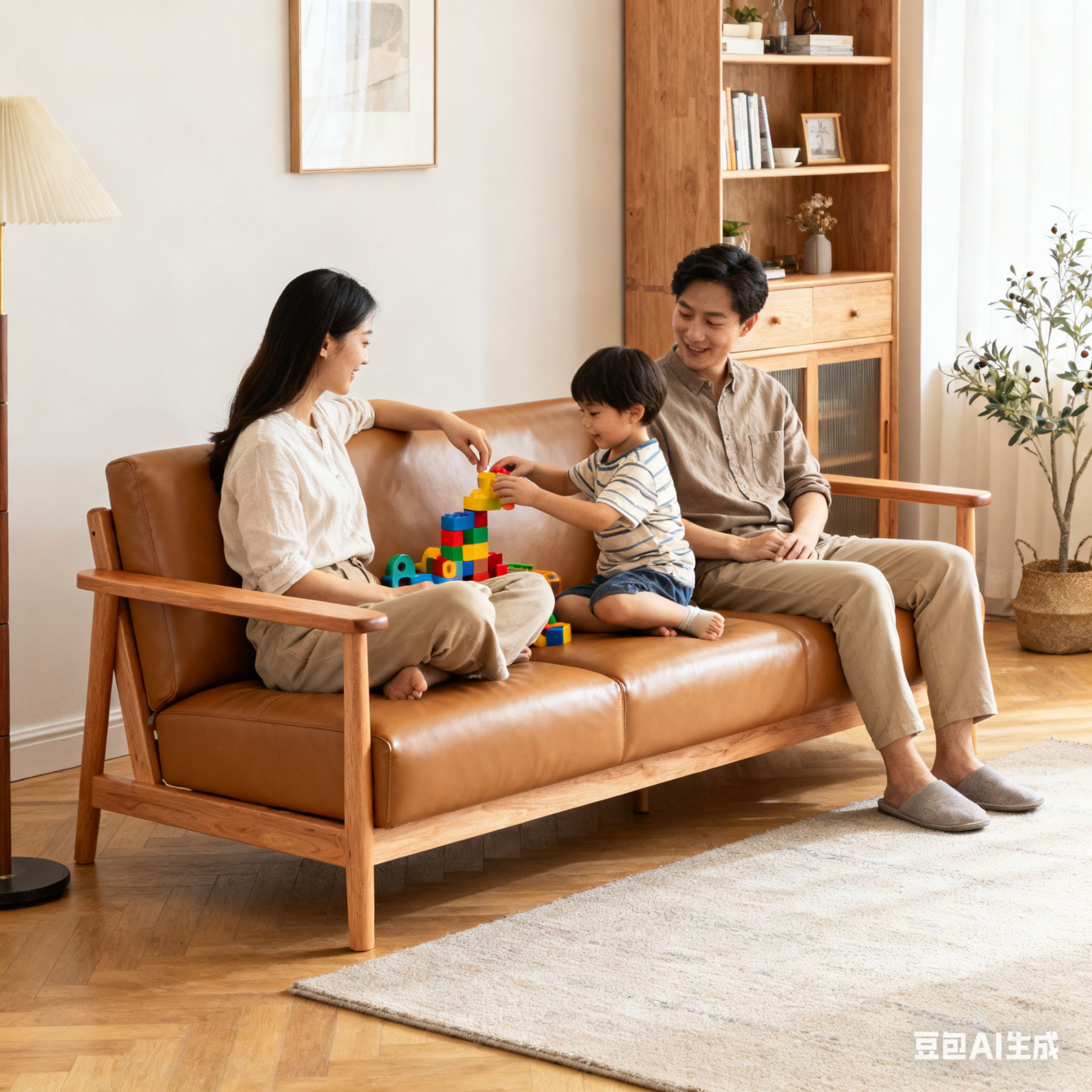 YesWood Lounge Series 3-Seater Solid Wood Sofa - Linen Fabric, Gray