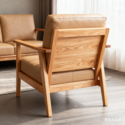 YesWood Lounge Series 3-Seater Solid Wood Sofa - Linen Fabric, Gray