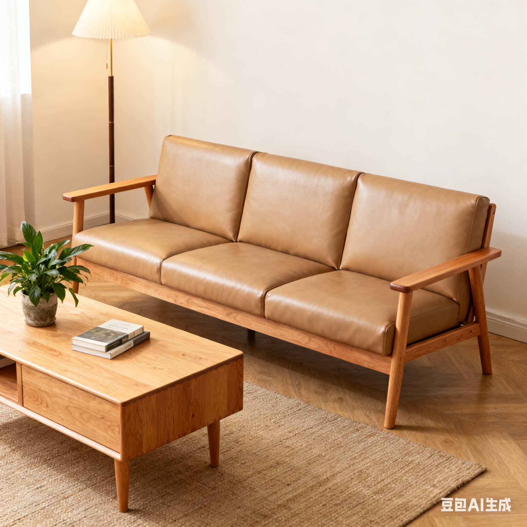 YesWood Lounge Series 3-Seater Solid Wood Sofa - Linen Fabric, Gray