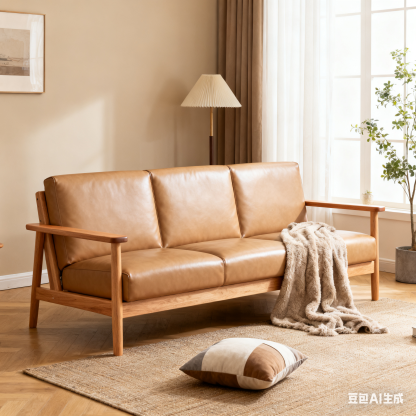 YesWood Lounge Series 3-Seater Solid Wood Sofa - Linen Fabric, Gray