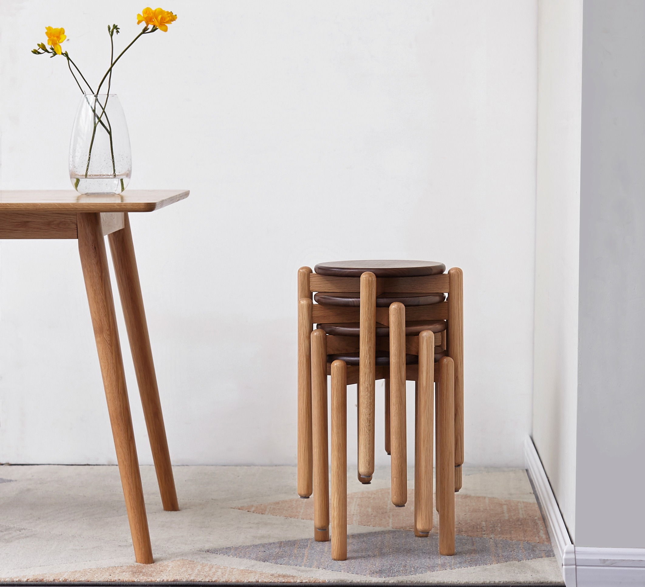 YesWood Utility Series Stackable Solid Wood Stools - 4-Pack, Beige Finish