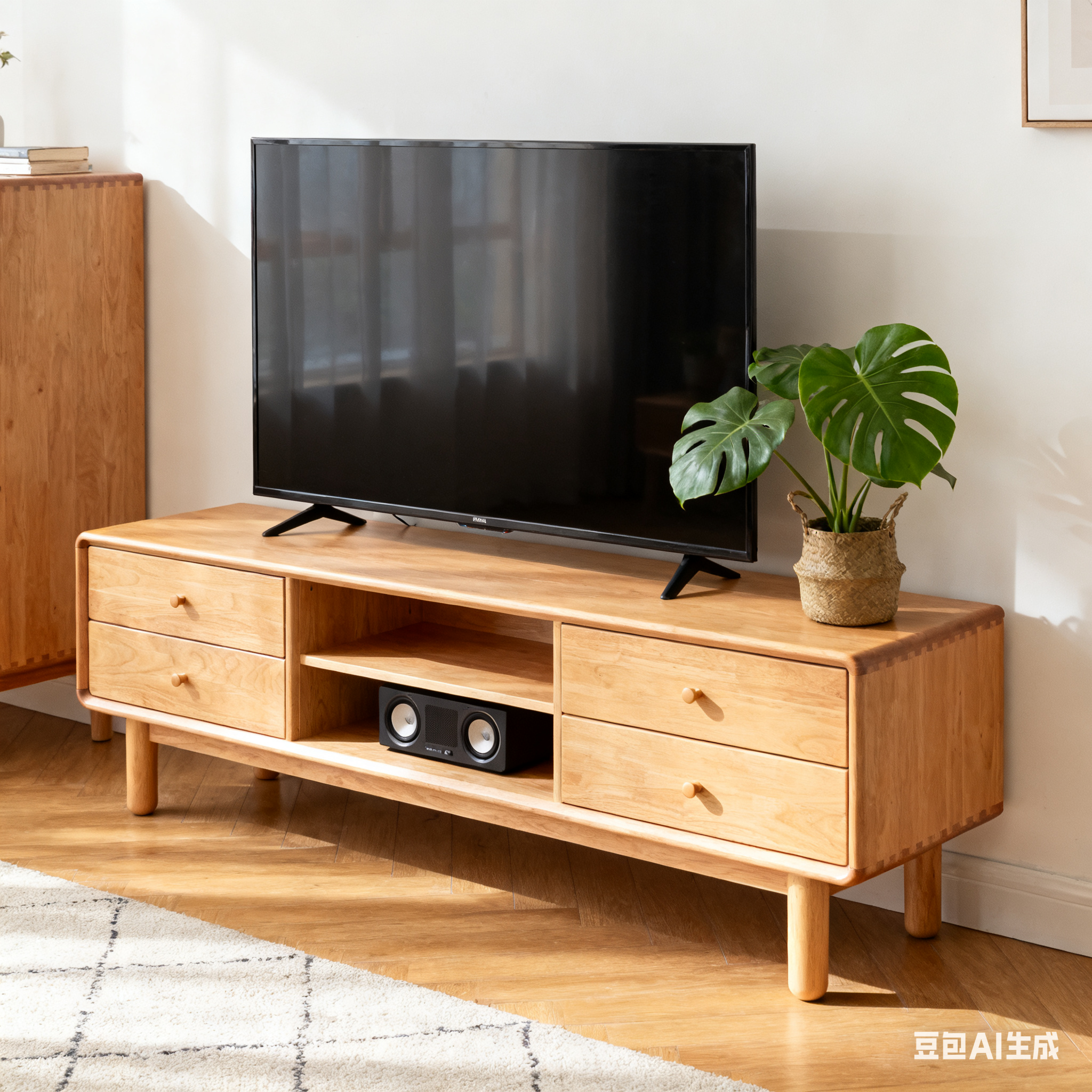 YesWood Media Series Solid Wood TV Stand - 180cm, 2-Drawer, Walnut Finish
