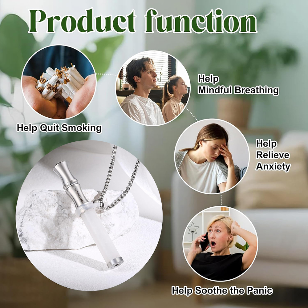 Tiger Eye Stone Breathing Necklace, Steel Accents