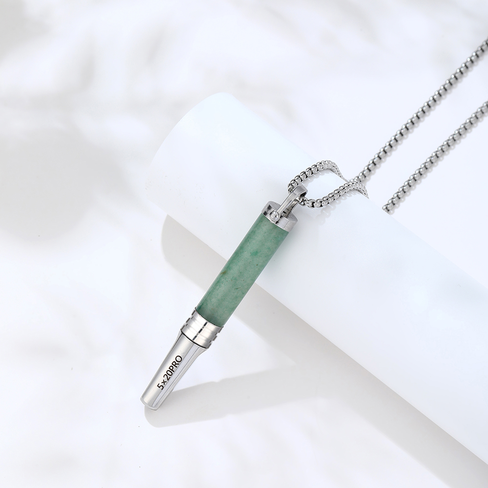 Gemstone Cylinder Breathing Necklace, Steel Tip with Filter Cotton