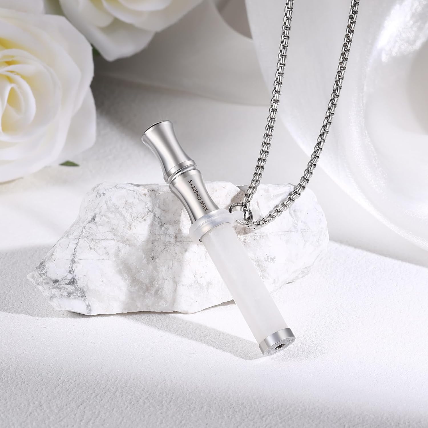 Tiger Eye Stone Breathing Necklace, Steel Accents