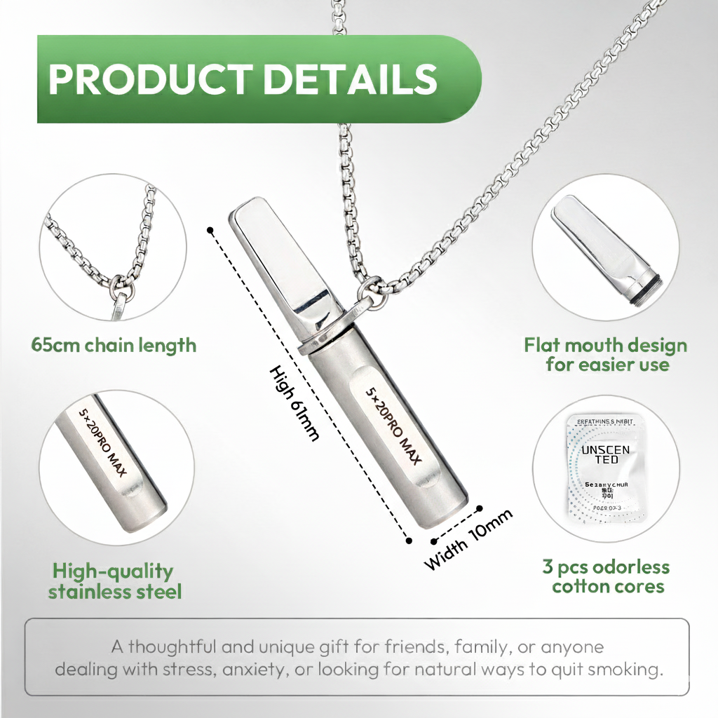 Stainless-Steel Breathing Necklace with Filter Cotton