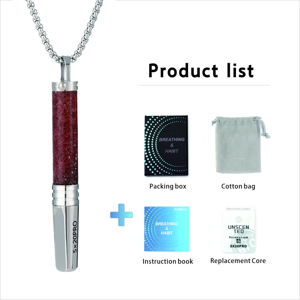 Gemstone Cylinder Breathing Necklace, Steel Tip with Filter Cotton