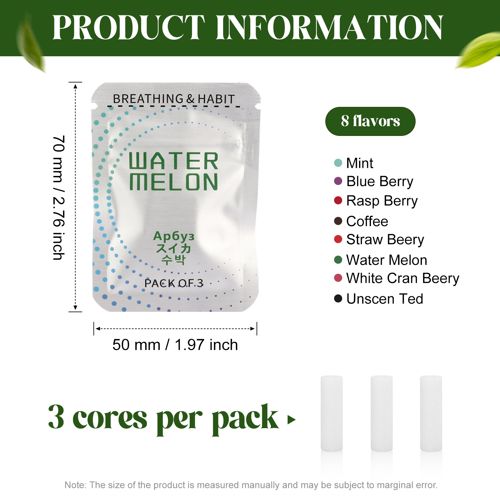 5*20 PRO MAX Breathing Necklace Replacement Cotton Wicks – 8 Flavors, 3 Sticks per Pack