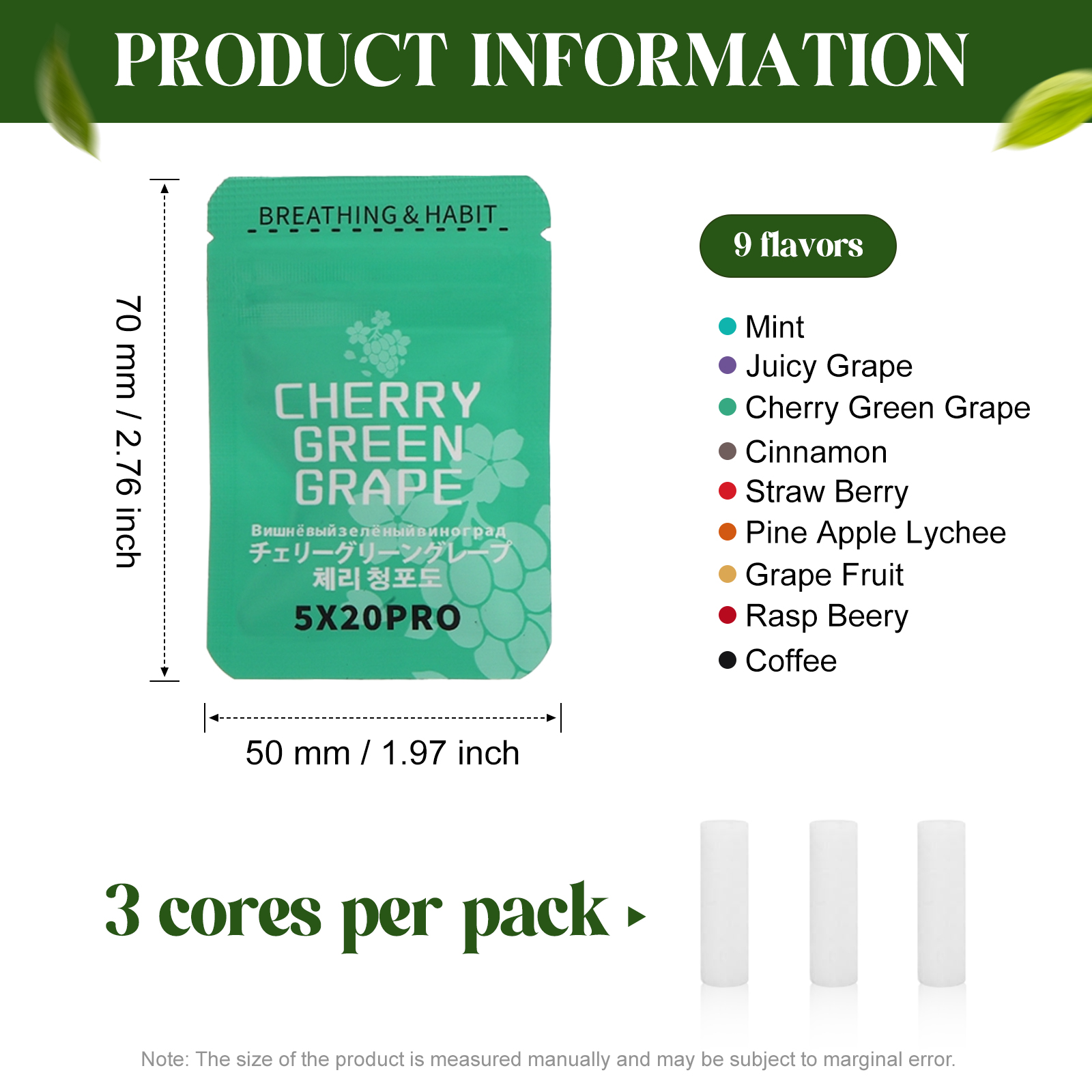 5*20 PRO Breathing Necklace Replacement Cotton Wicks – 18 Flavors, 3 Sticks per Pack