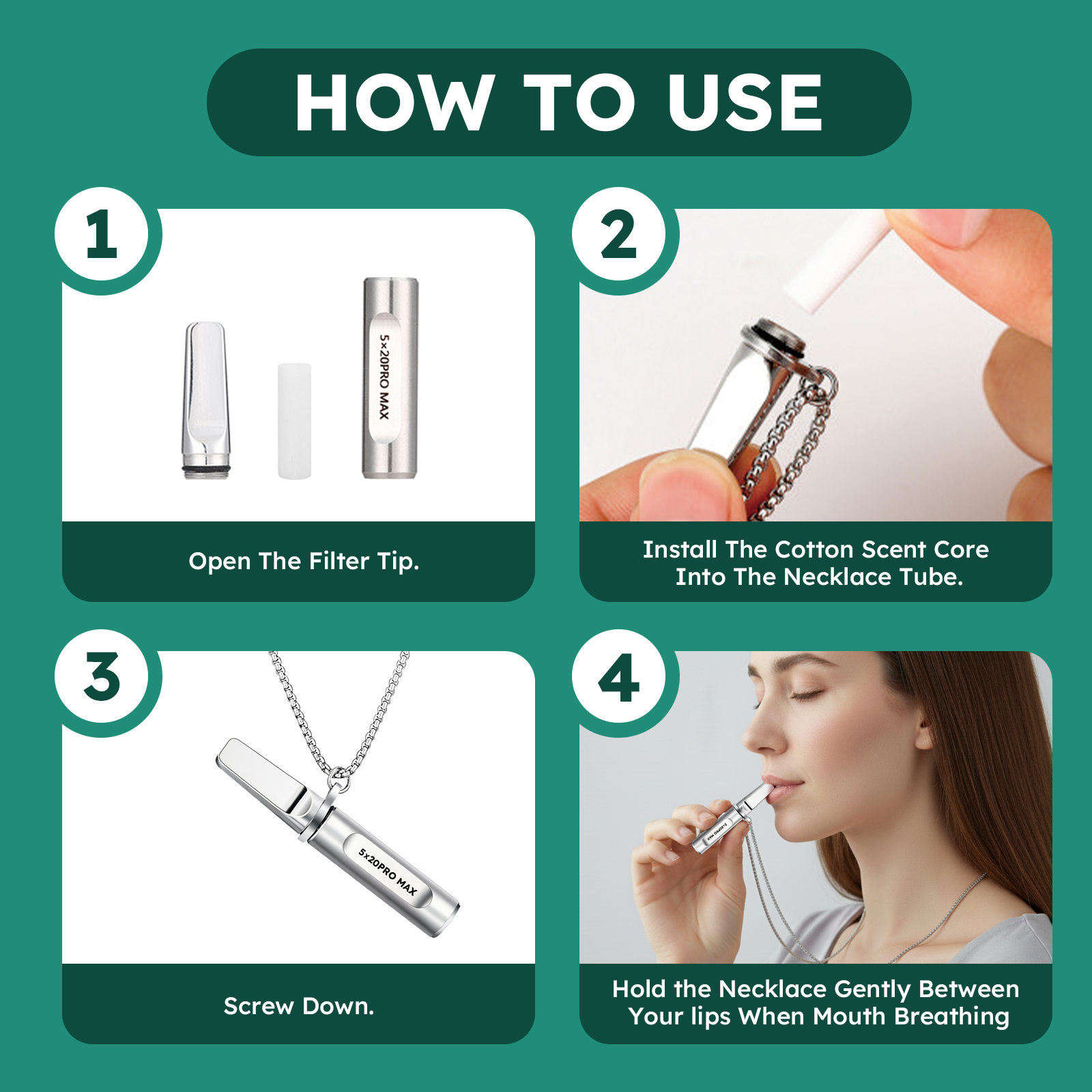 Stainless-Steel Breathing Necklace with Filter Cotton