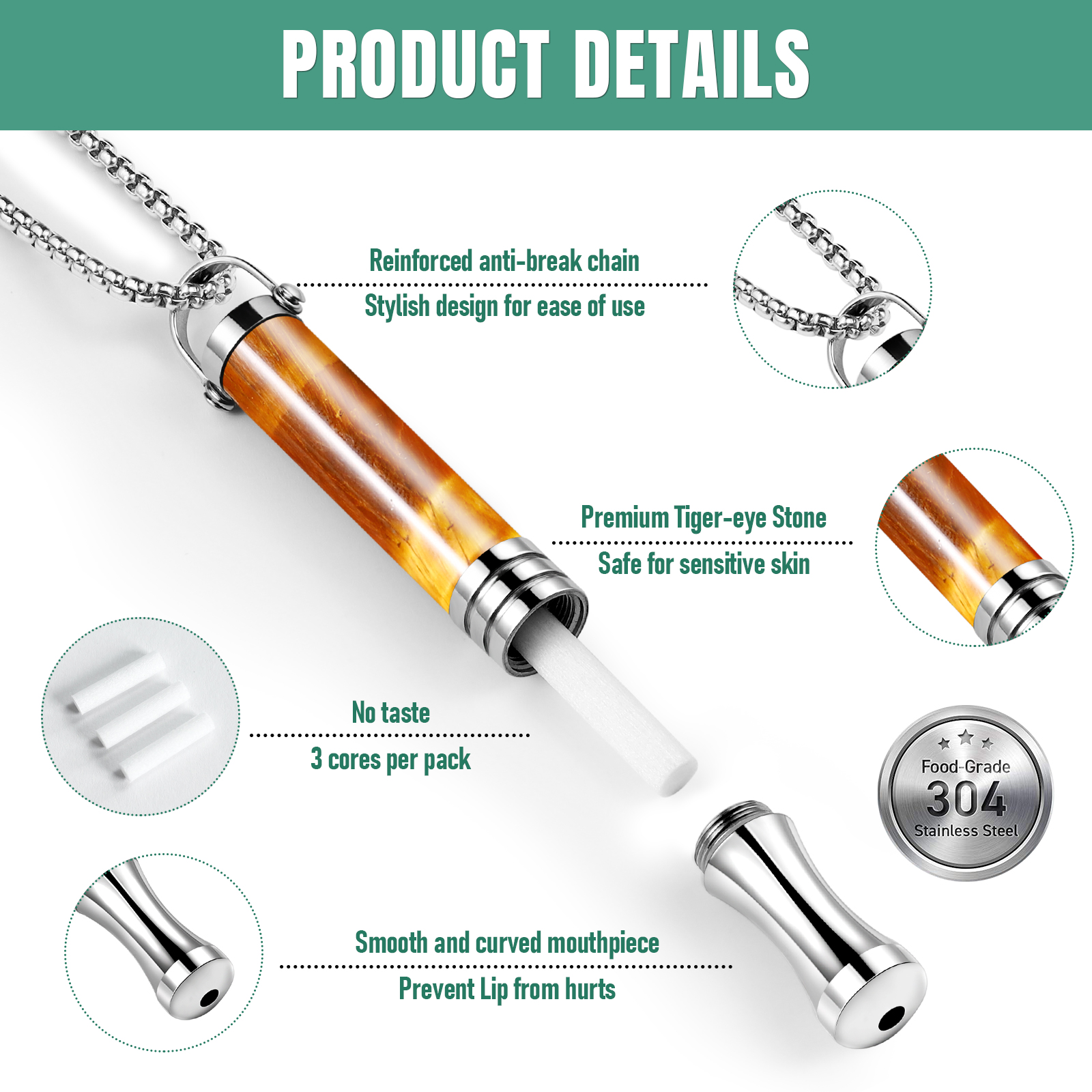 Gemstone Collection Breathing Necklace with Filter Cotton