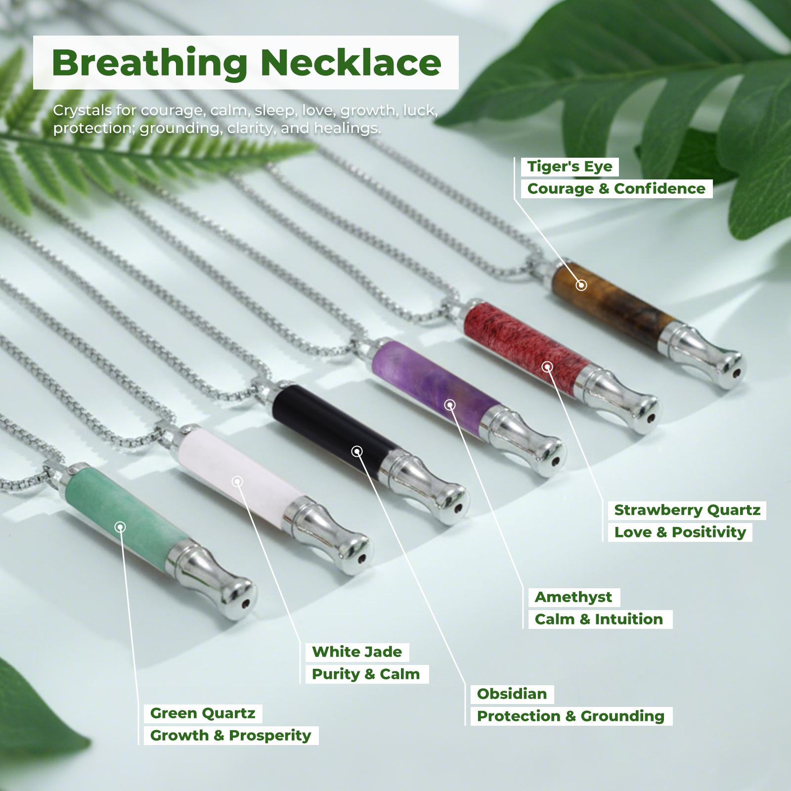 Gemstone Collection Breathing Necklace with Filter Cotton