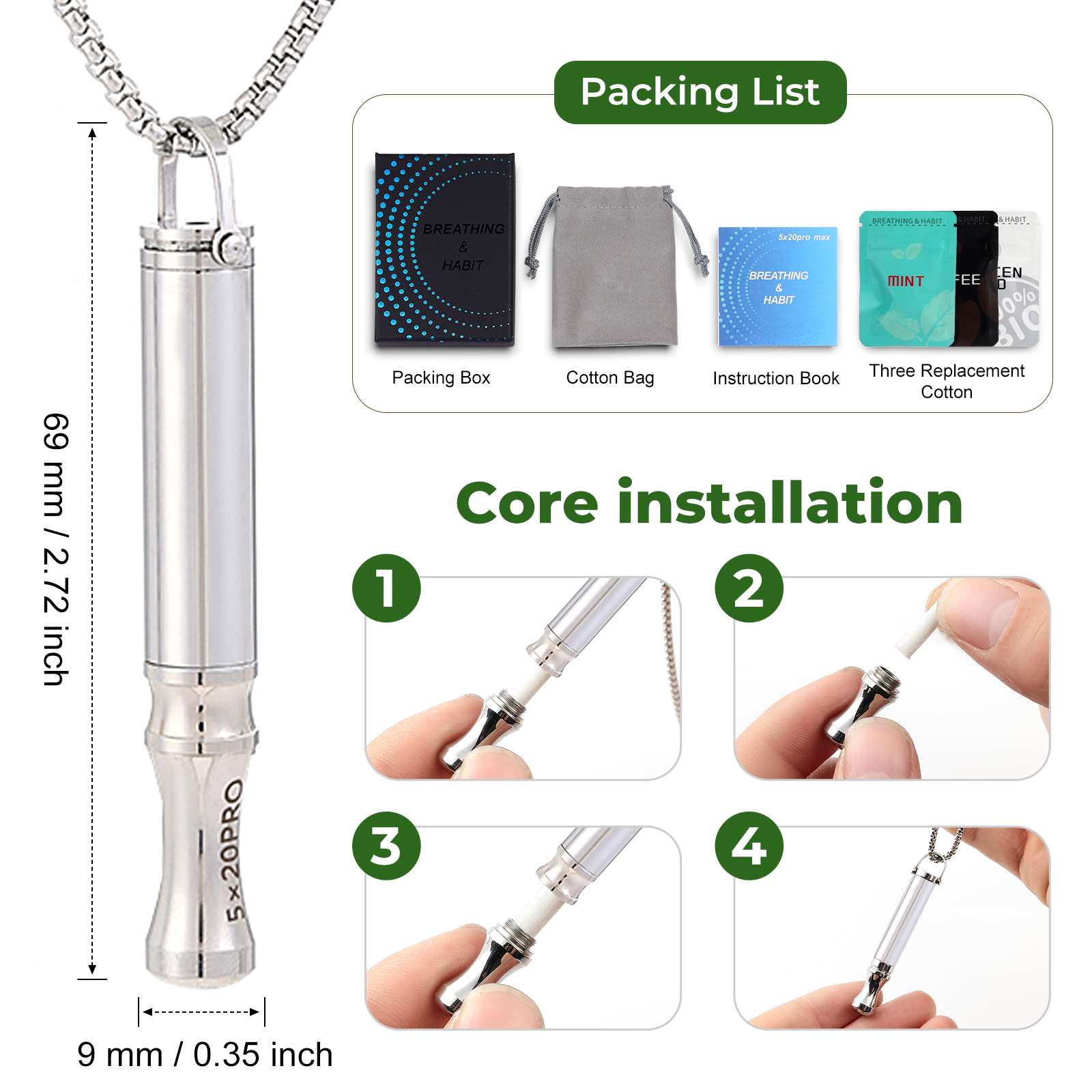 Sleek Stainless Steel Breathing Necklace Pendant