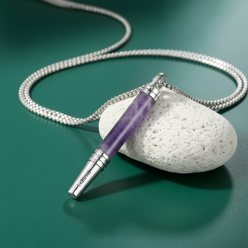 Gemstone Cylinder Breathing Necklace, Steel Tip with Filter Cotton