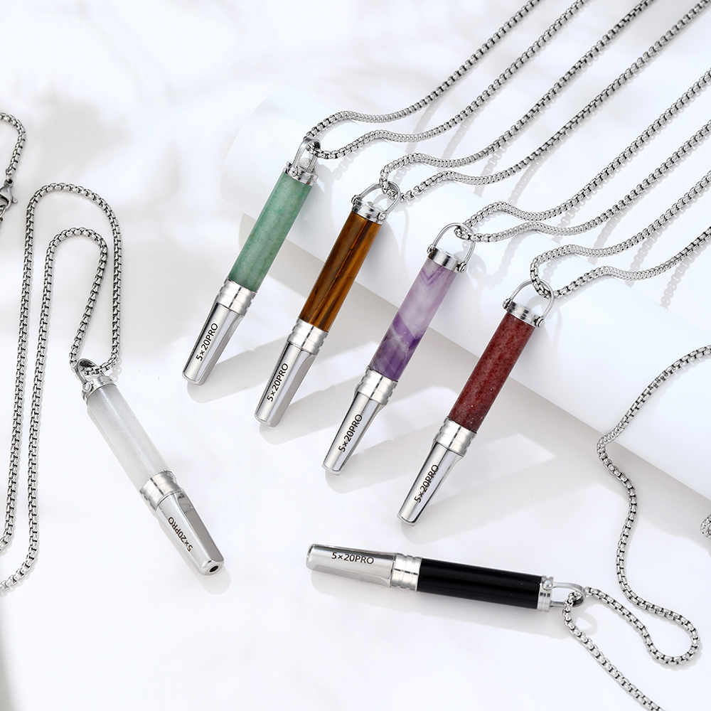 Gemstone Cylinder Breathing Necklace, Steel Tip with Filter Cotton