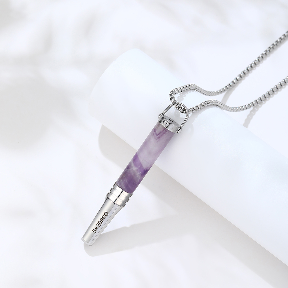 Gemstone Cylinder Breathing Necklace, Steel Tip with Filter Cotton