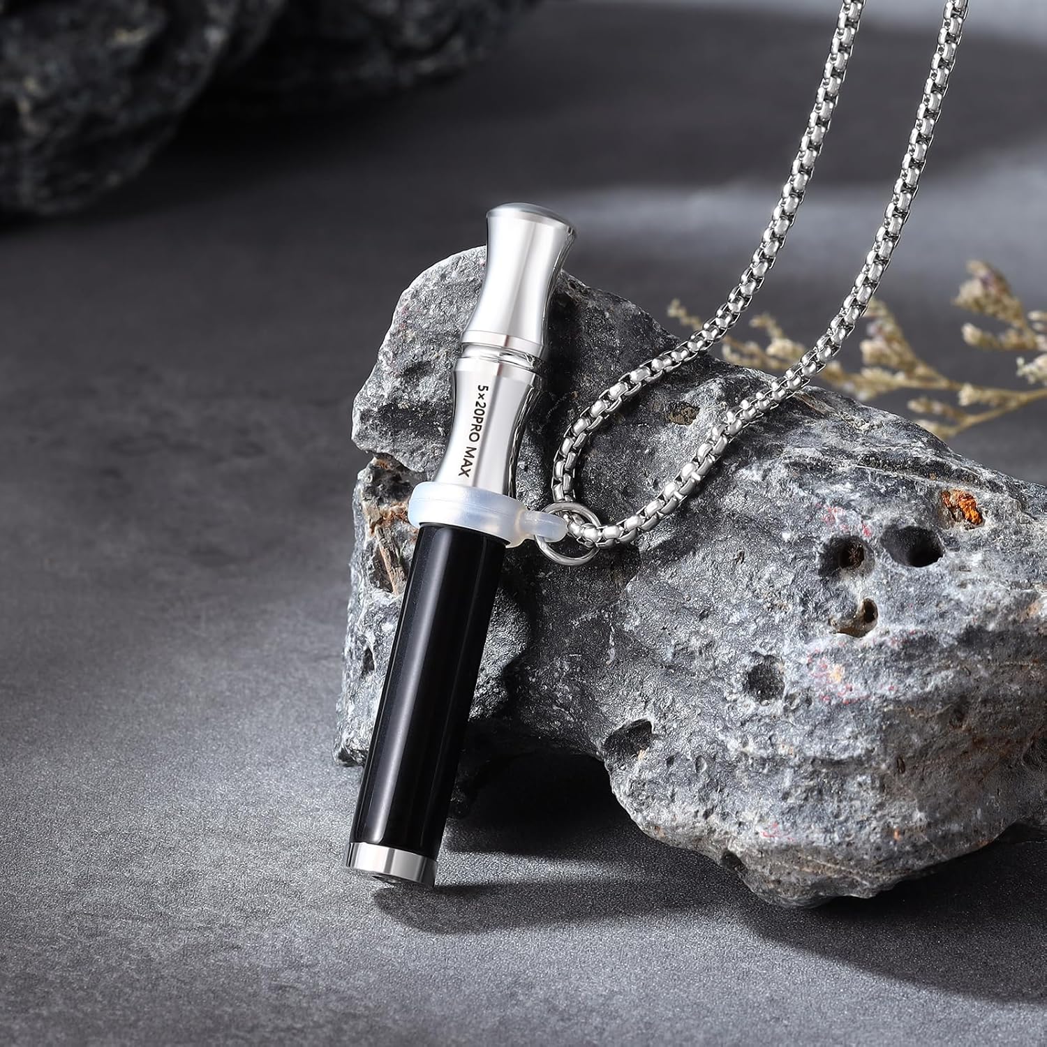 Tiger Eye Stone Breathing Necklace, Steel Accents