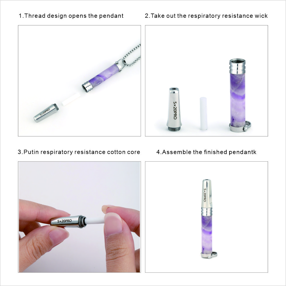 Gemstone Cylinder Breathing Necklace, Steel Tip with Filter Cotton