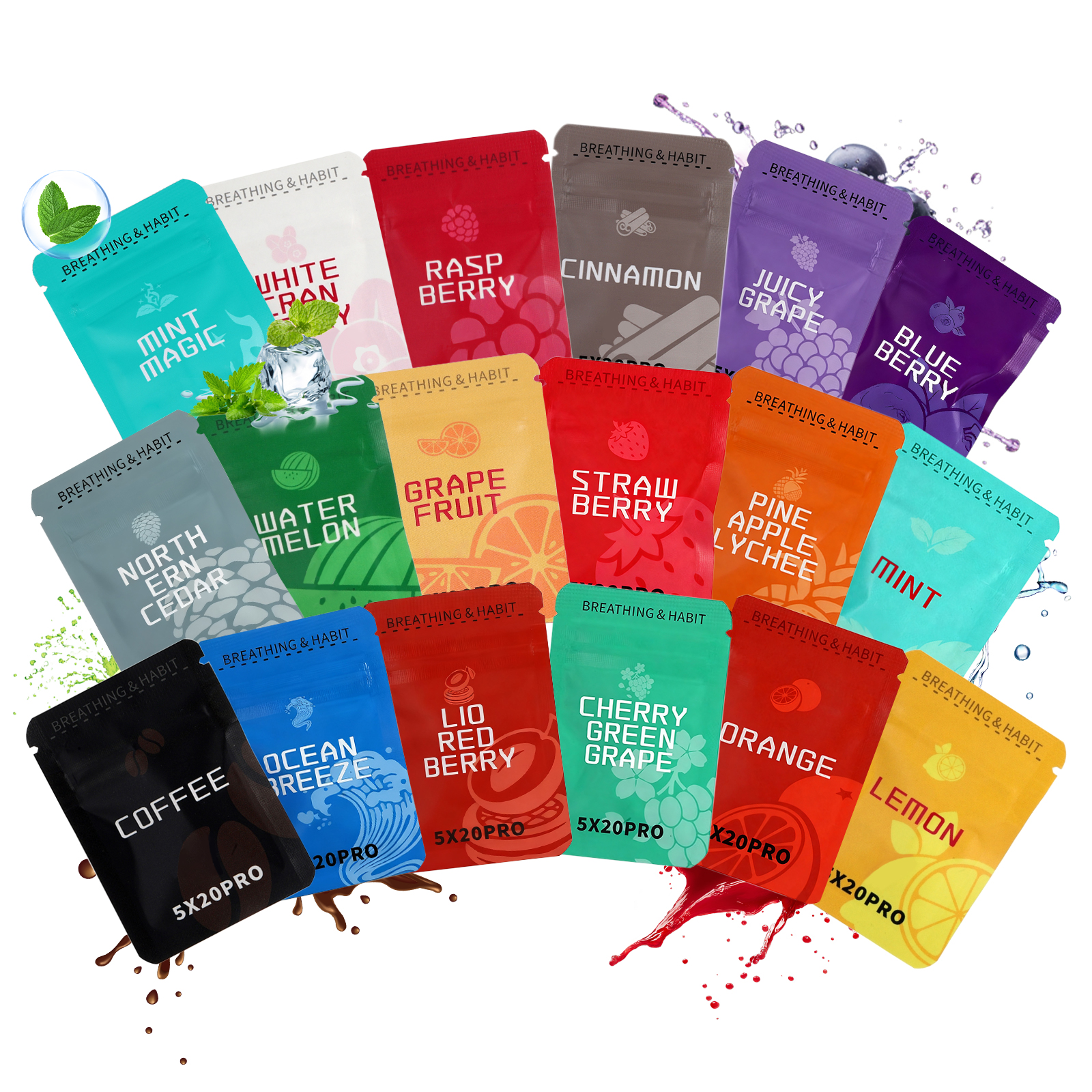 5*20 PRO Breathing Necklace Replacement Cotton Wicks – 18 Flavors, 3 Sticks per Pack