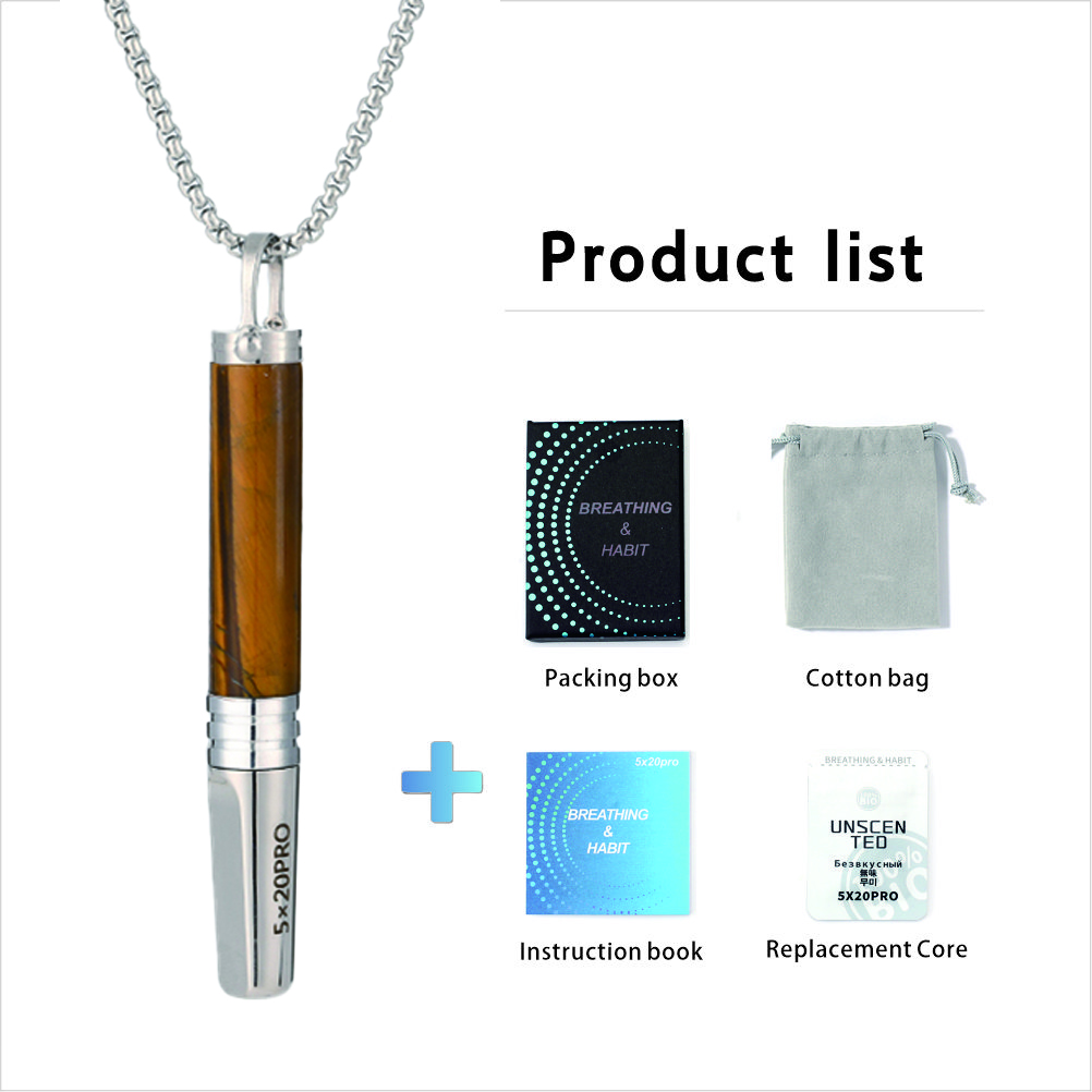 Gemstone Cylinder Breathing Necklace, Steel Tip with Filter Cotton