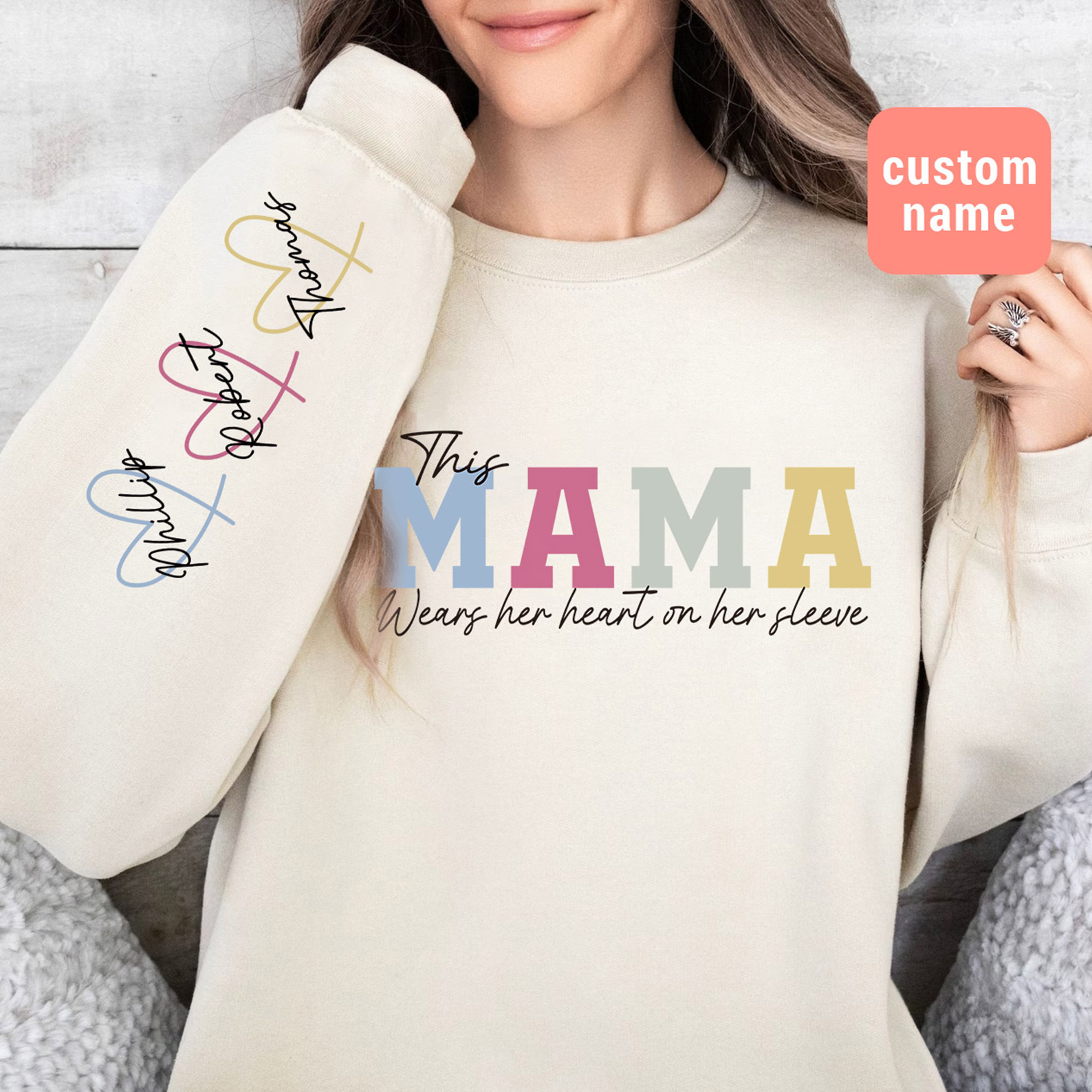 Custom Wear Heart On Sleeve Sweartshirt For Mom And Grandma