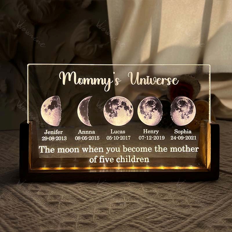 U Led light frame with text and date - mom's universe