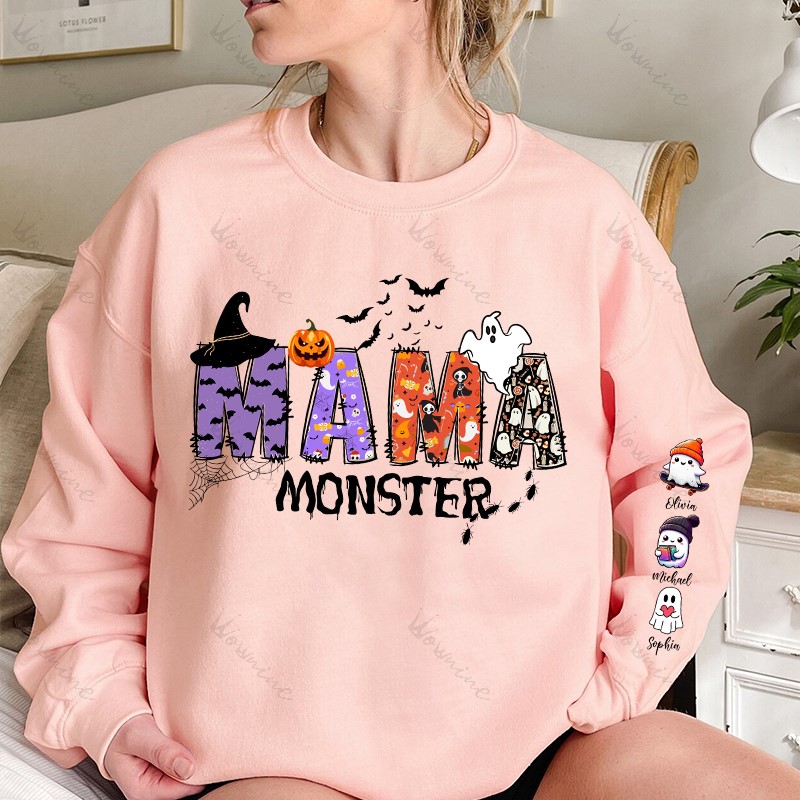 Halloween Mama Wears Her Ghost Kids on Her Sleeve Custom Sweatshirt