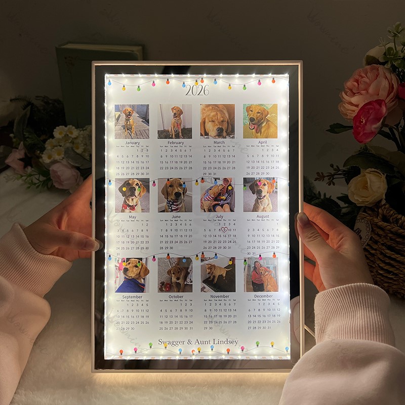 Personalized 2026 Calendar Mirror Light Box with Photo