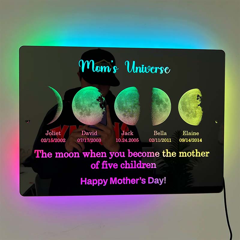 Custom Led Mirror Light Frame with text and date - mommy's moons