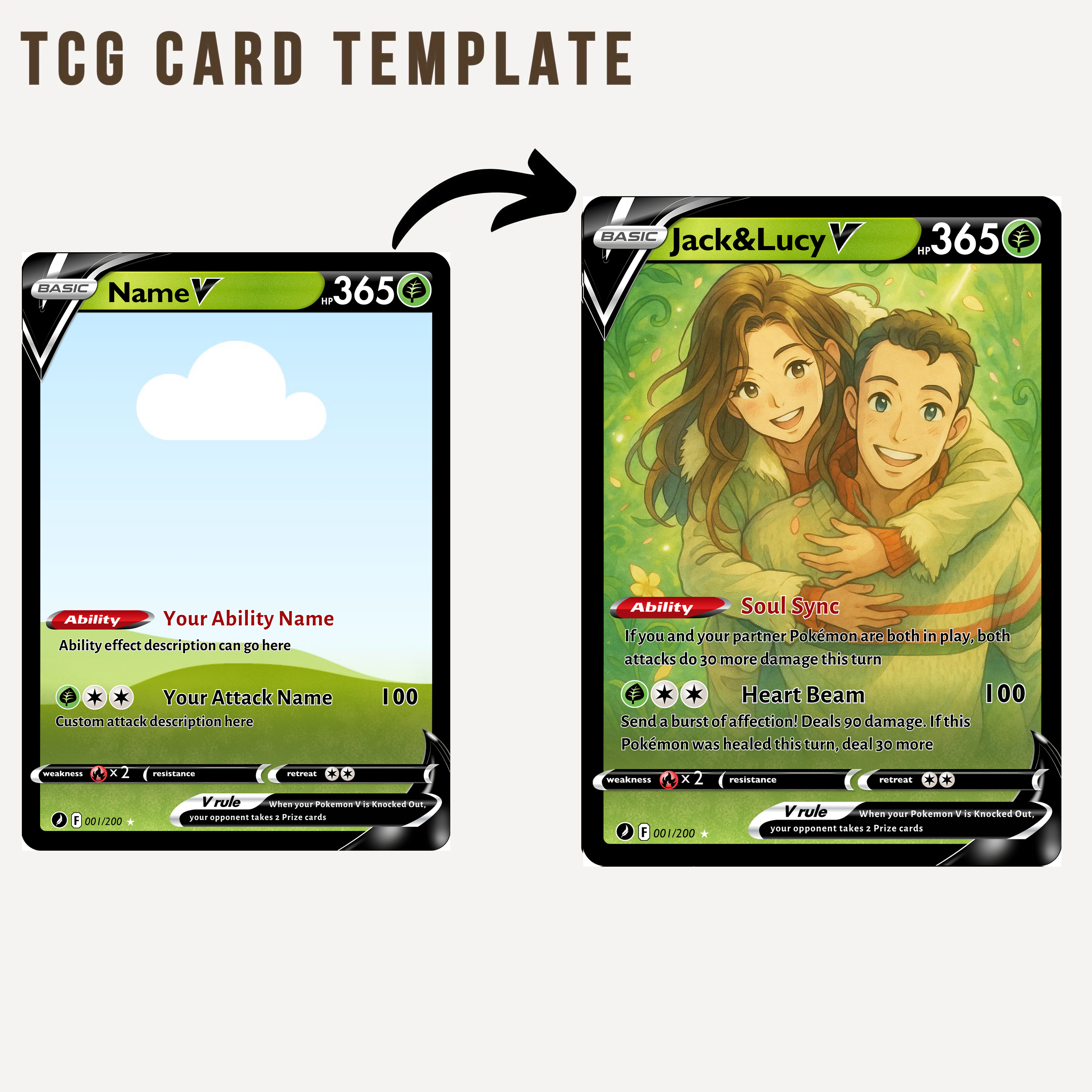 Custom Anime PokeLove 8 Types V Card For Couples