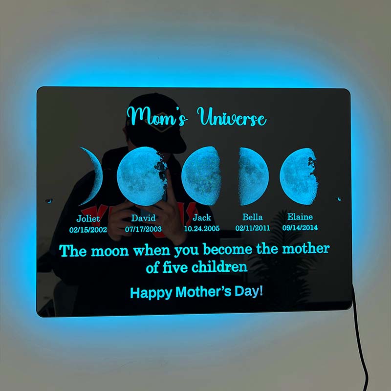 Custom Led Mirror Light Frame with text and date - mommy's moons