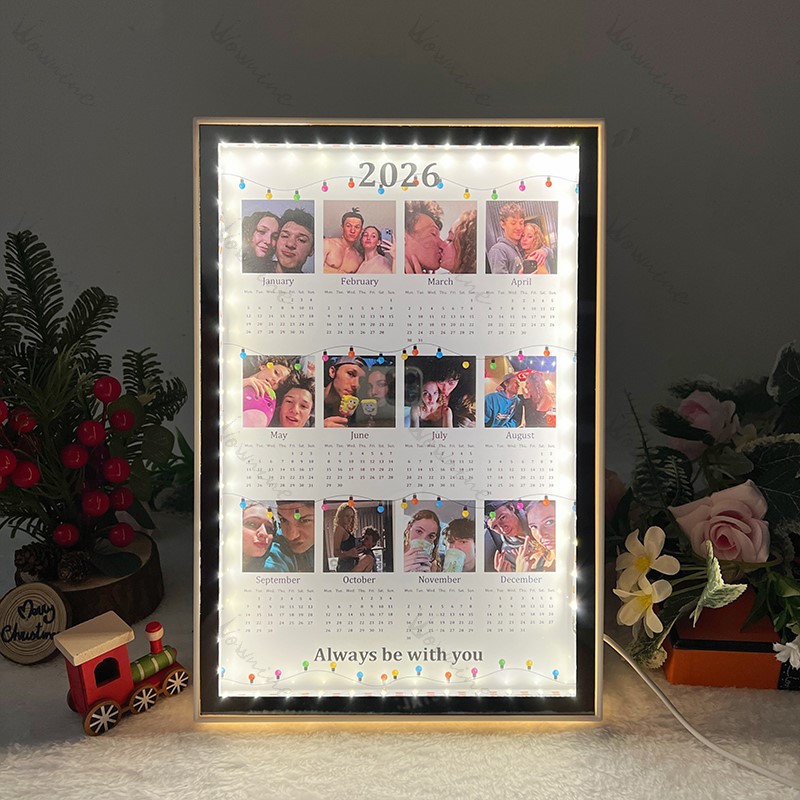 Personalized 2026 Calendar Mirror Light Box with Photo
