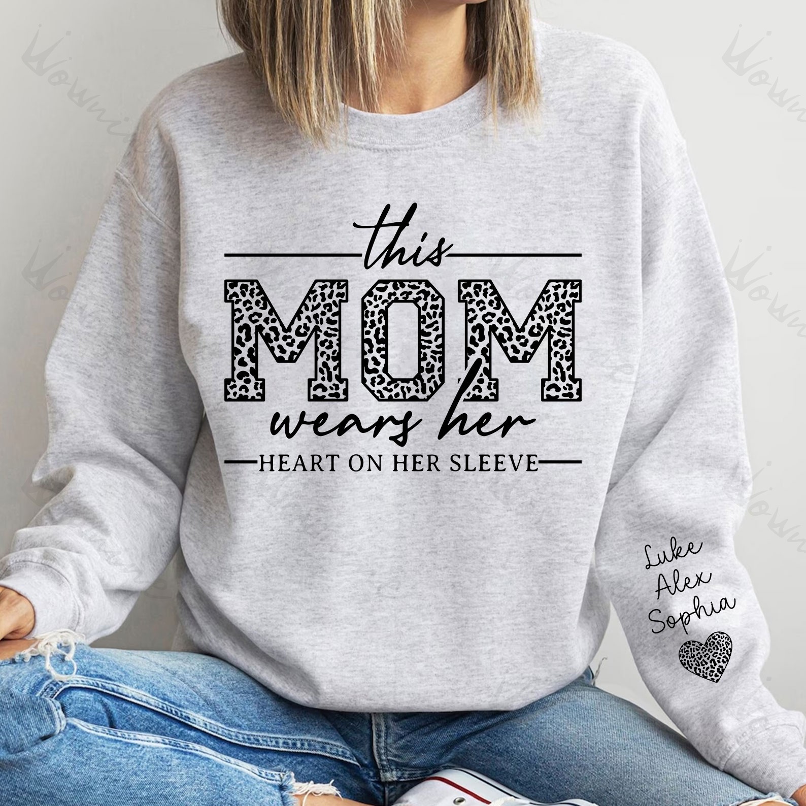 This Mama Wears Her Heart On Her Sleeve leopard print Hoodie