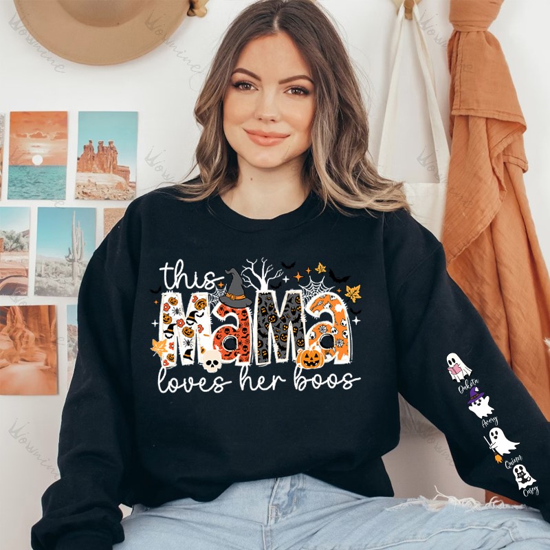 Halloween Mama Wears Her Ghost Kids on Her Sleeve Custom Sweatshirt