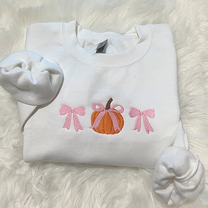 Embroidered coquette pumpkin bow sweatshirt
