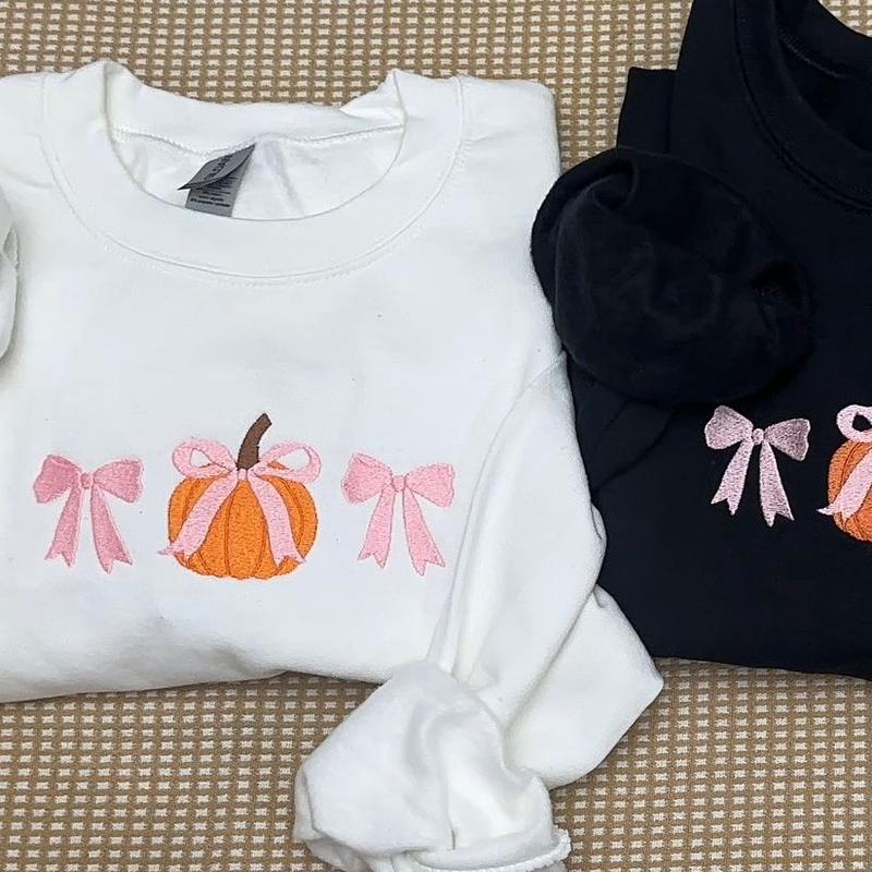 Embroidered coquette pumpkin bow sweatshirt