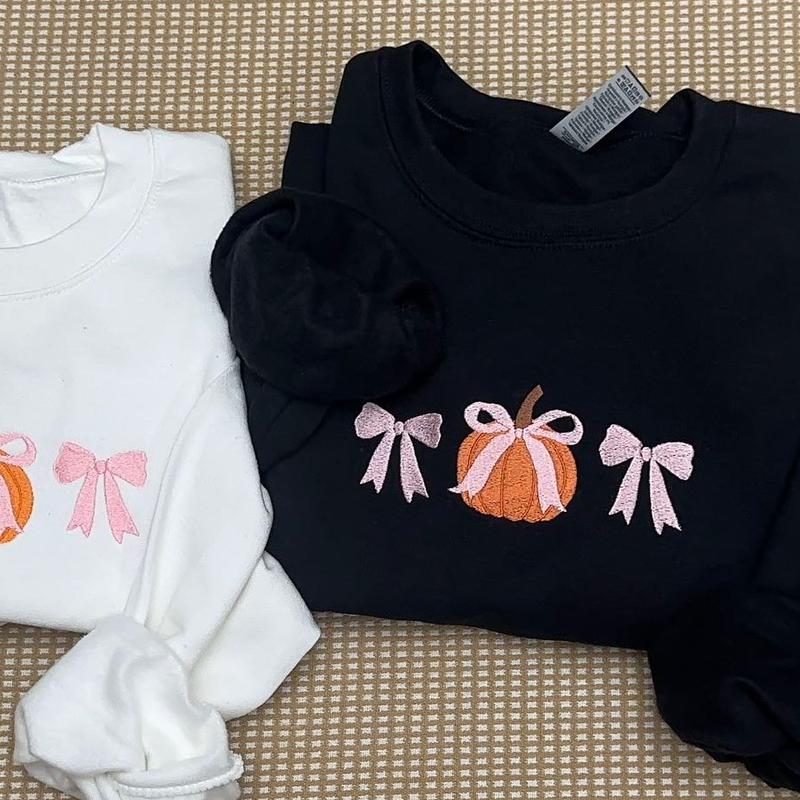Embroidered coquette pumpkin bow sweatshirt