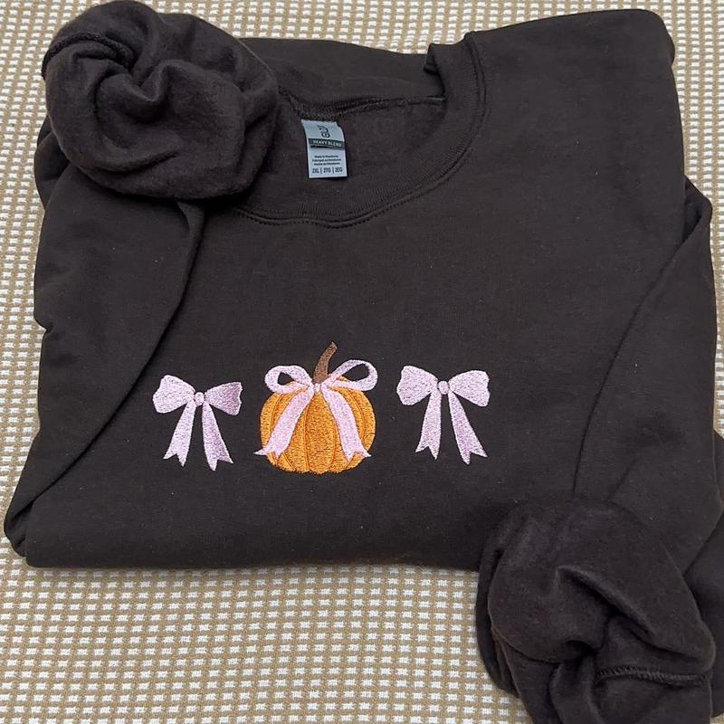 Embroidered coquette pumpkin bow sweatshirt