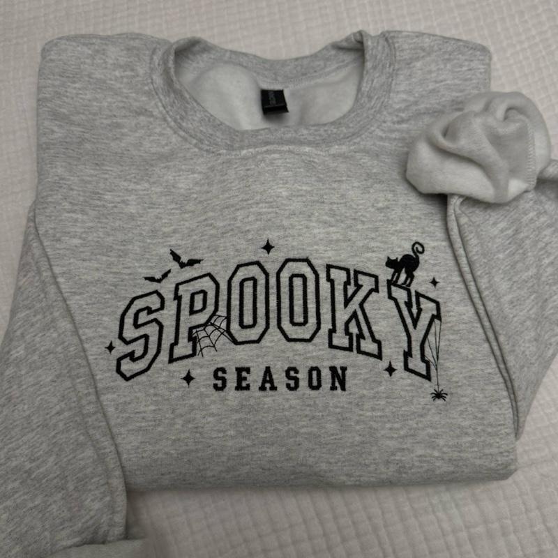Spooky season Halloween cat bats spiderweb Embroidered Sweatshirt