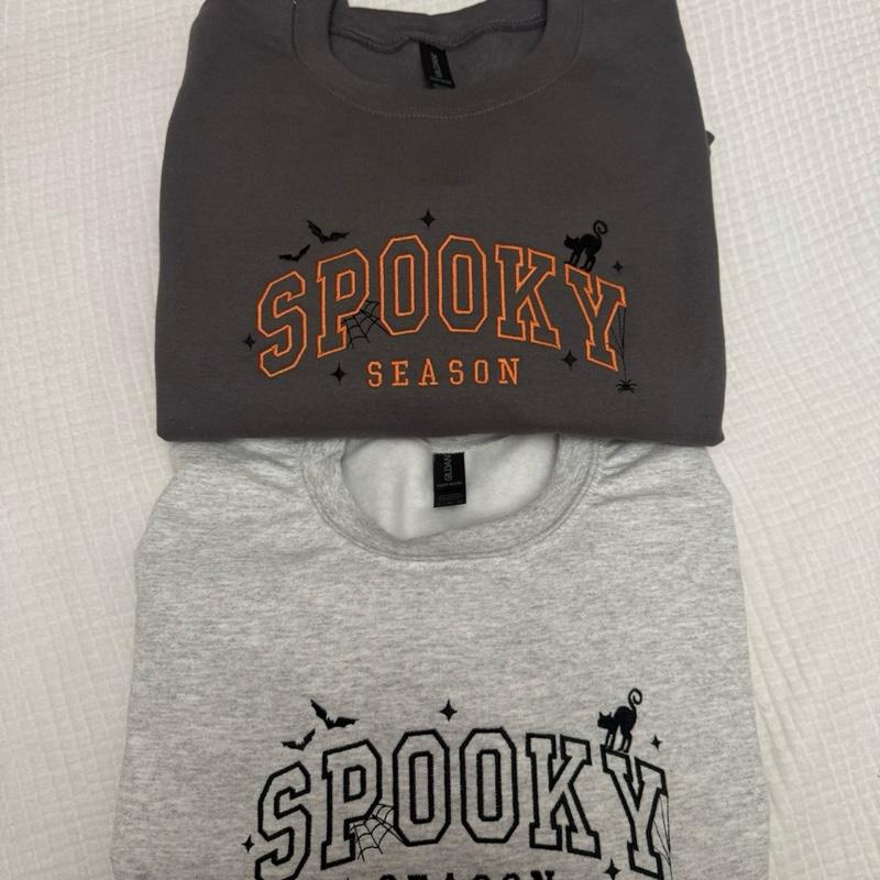Spooky season Halloween cat bats spiderweb Embroidered Sweatshirt