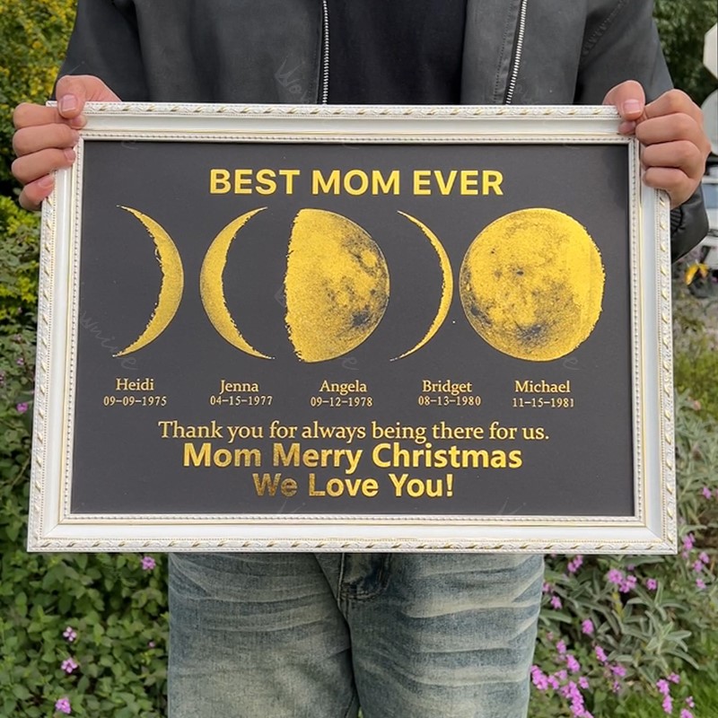 Custom Moon Phase Frame With Text & Date- Mommy's Universe
