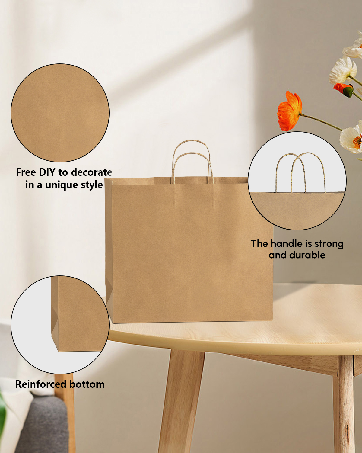 Bolthy Brown Extra Large Kraft Paper Bags 50Pcs 16 x 6 x 12 inches Paper Bags with Handles Gift Bags for Shopping, Wedding, Retail, Party Favor Bags