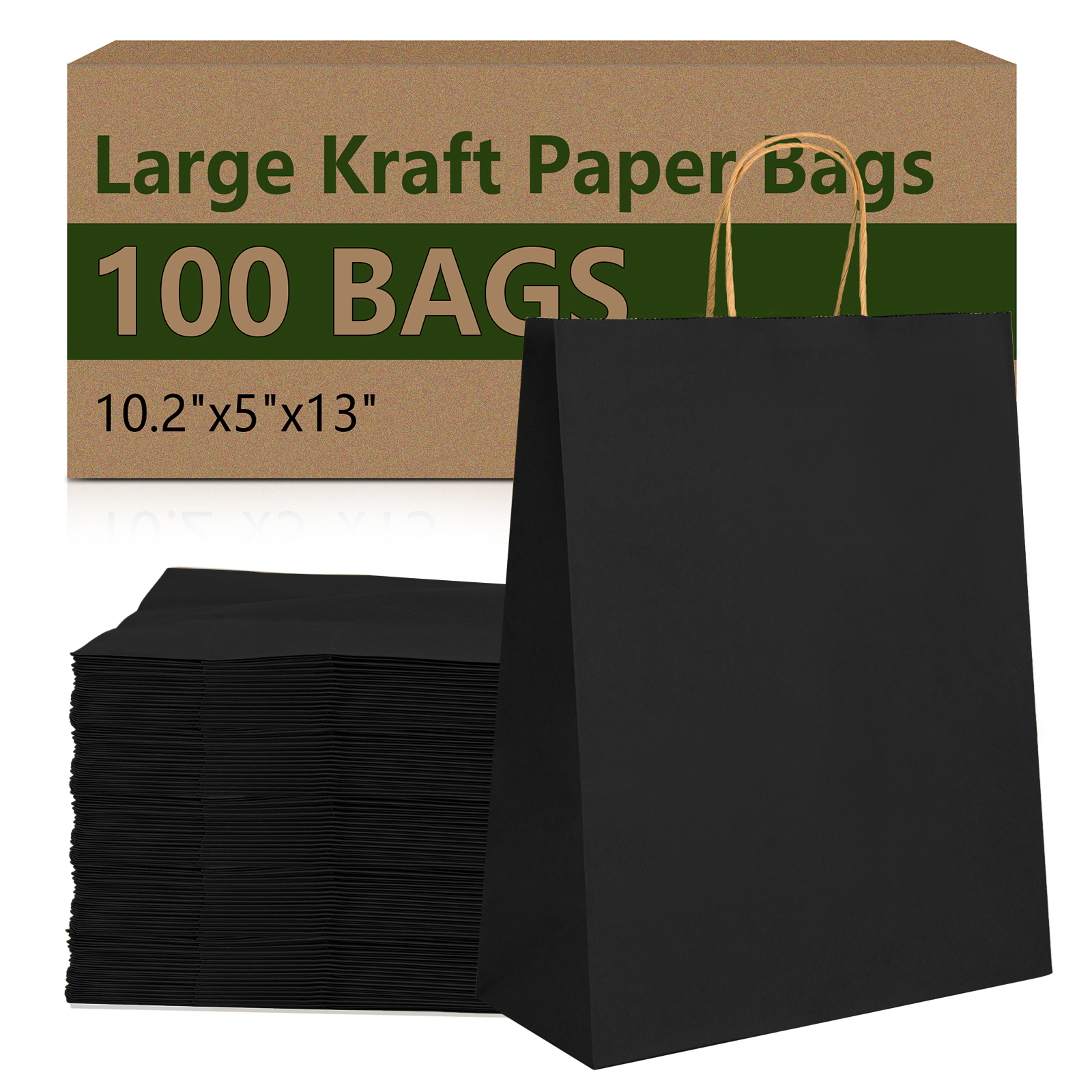 Bolthy Black Large Kraft Paper Bags 100Pcs 10.24 x 4.72 x 12.60 inches(26x12x32cm) Paper Bags with Handles Gift Bags for Shopping, Wedding, Retail, Party Favor Bags