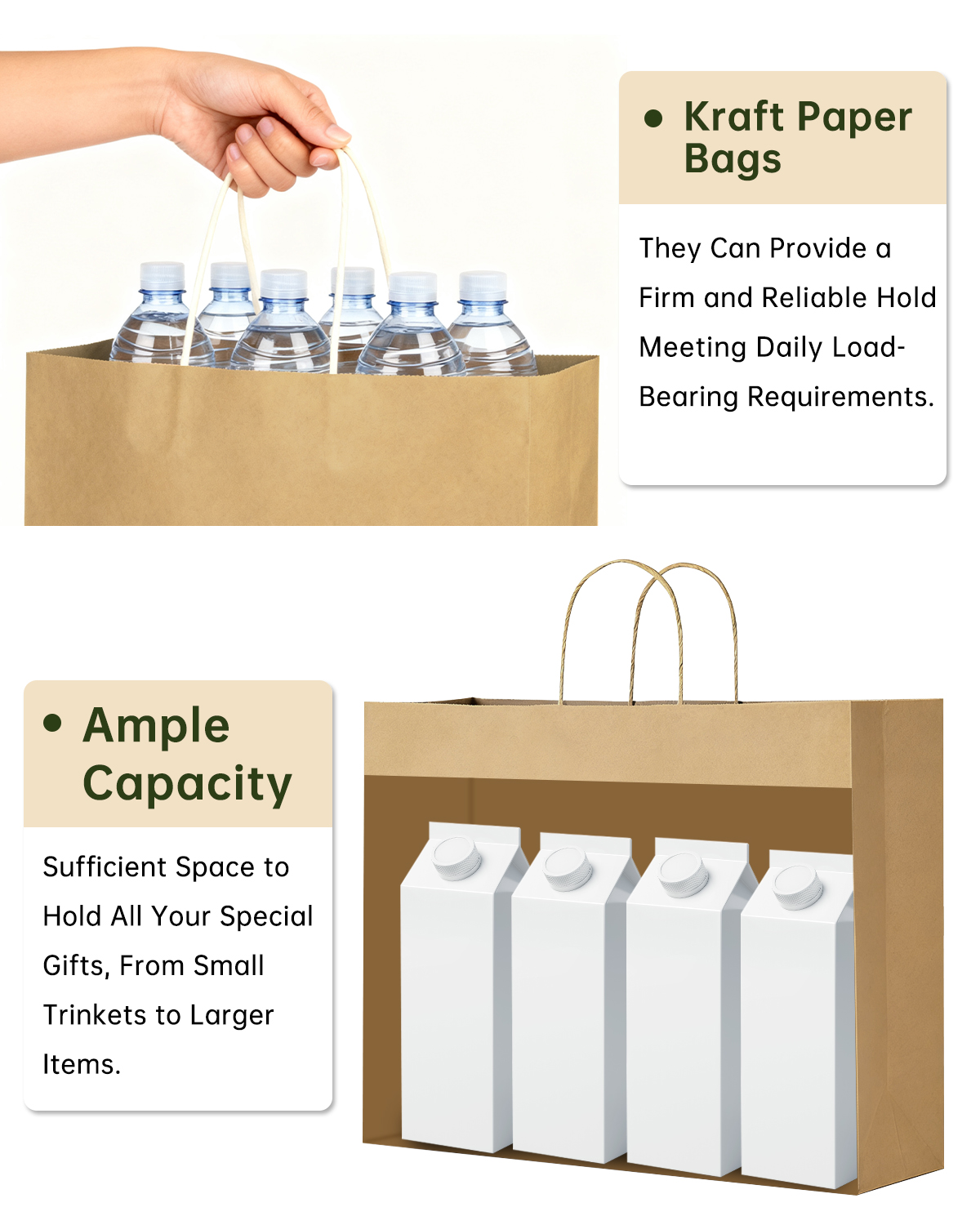 Bolthy Brown Extra Large Kraft Paper Bags 50Pcs 16 x 6 x 12 inches Paper Bags with Handles Gift Bags for Shopping, Wedding, Retail, Party Favor Bags