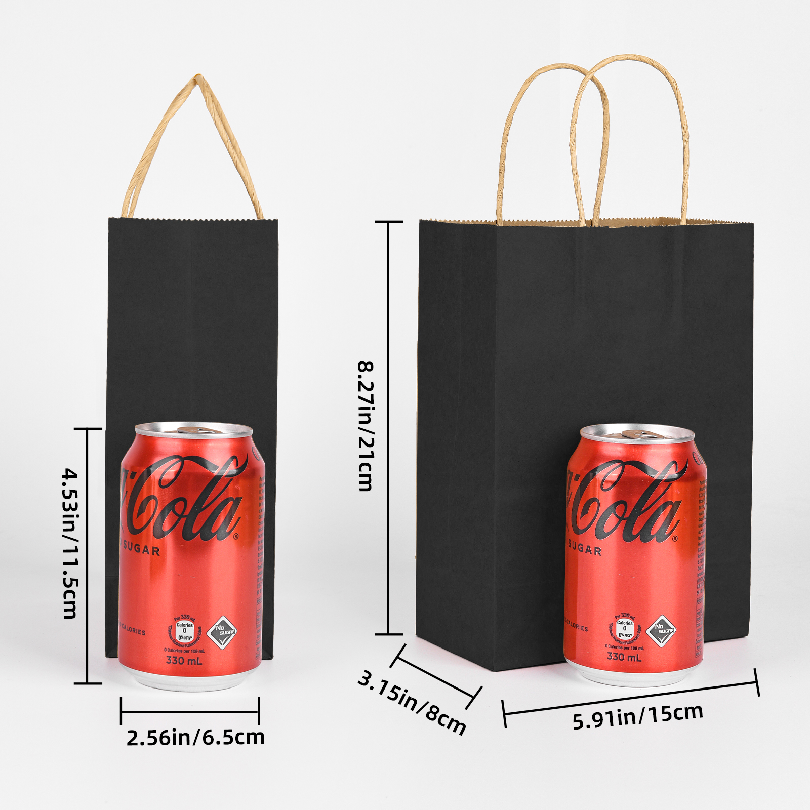 Bolthy Black Small Kraft Paper Bags 100Pcs 5.91 x 3.15 x 8.27 inches(14x8x20cm) Paper Bags with Handles Gift Bags for Shopping, Wedding, Retail, Party Favor Bags