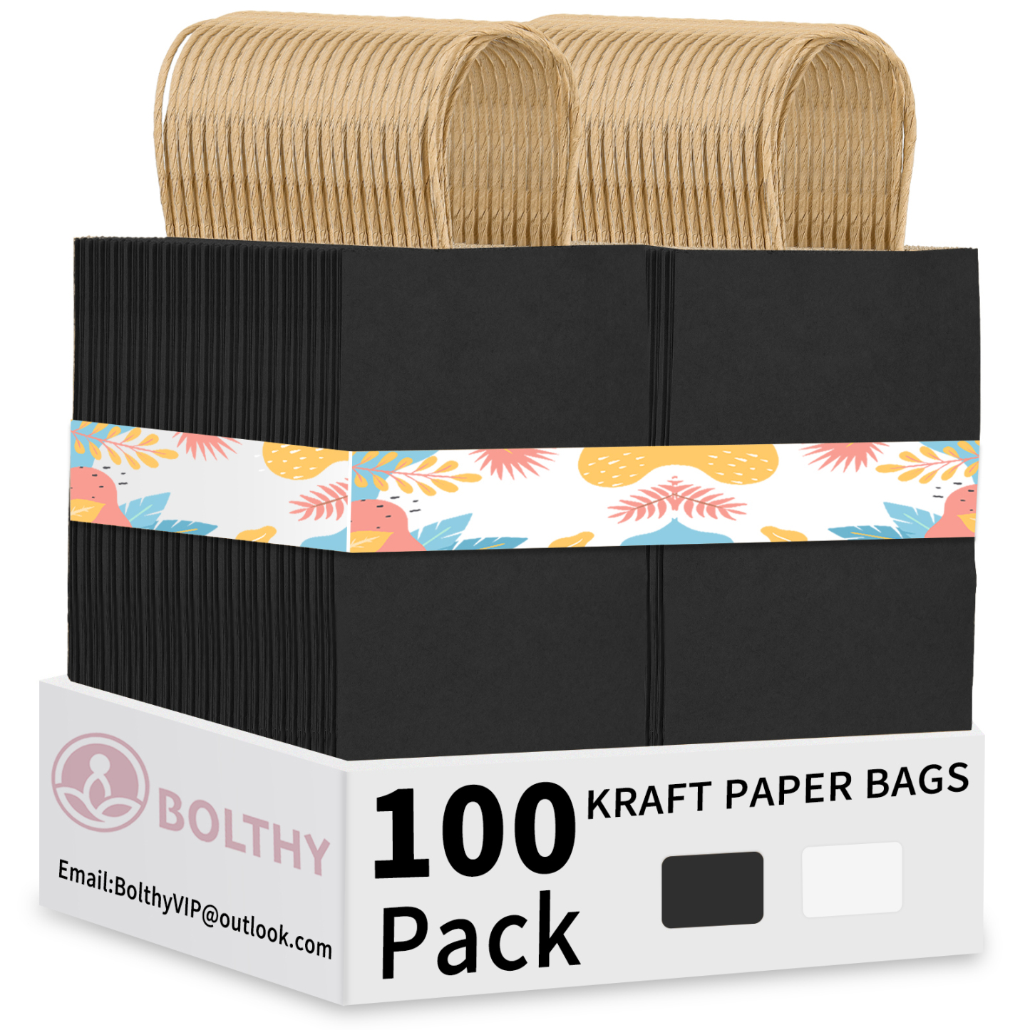 Bolthy Black Small Kraft Paper Bags 100Pcs 5.91 x 3.15 x 8.27 inches(14x8x20cm) Paper Bags with Handles Gift Bags for Shopping, Wedding, Retail, Party Favor Bags