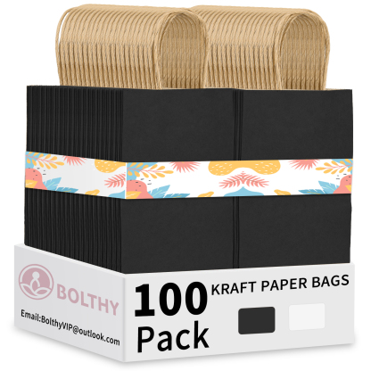 Bolthy Black Small Kraft Paper Bags 100Pcs 5.91 x 3.15 x 8.27 inches(14x8x20cm) Paper Bags with Handles Gift Bags for Shopping, Wedding, Retail, Party Favor Bags