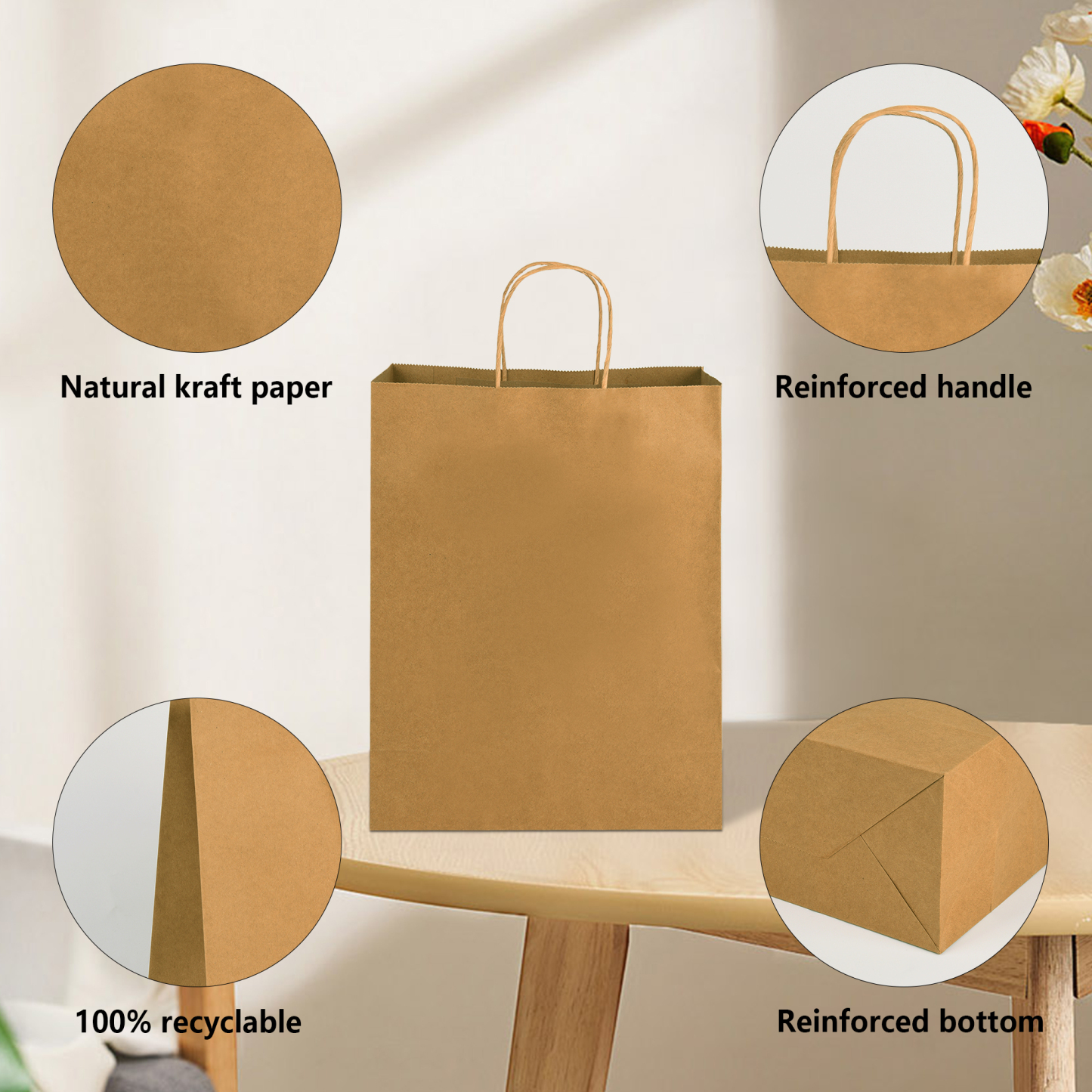 Bolthy Brown Large Kraft Paper Bags 110Pcs 10x5x13 inches(25x12x33cm) Paper Bags with Handles Gift Bags for Shopping, Wedding, Retail, Party Favor Bags